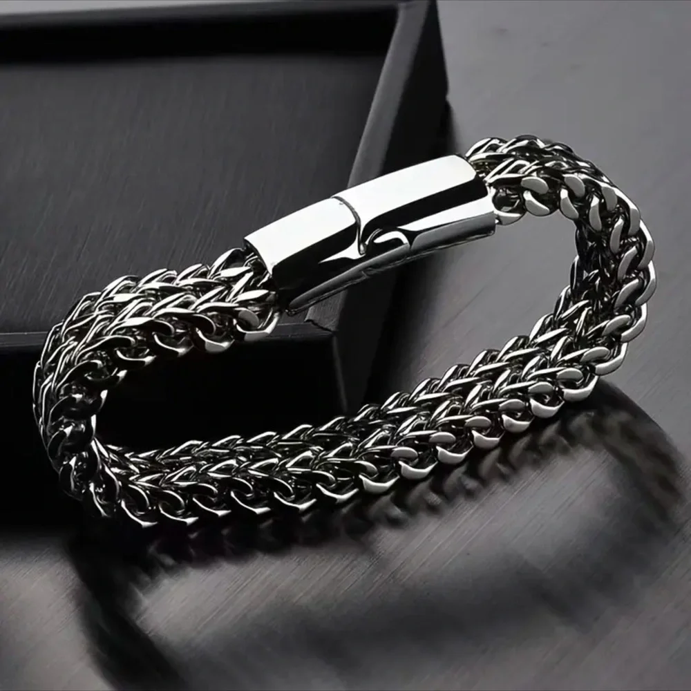 Men’s Double Layer Silver Stainless Steel Bracelet!